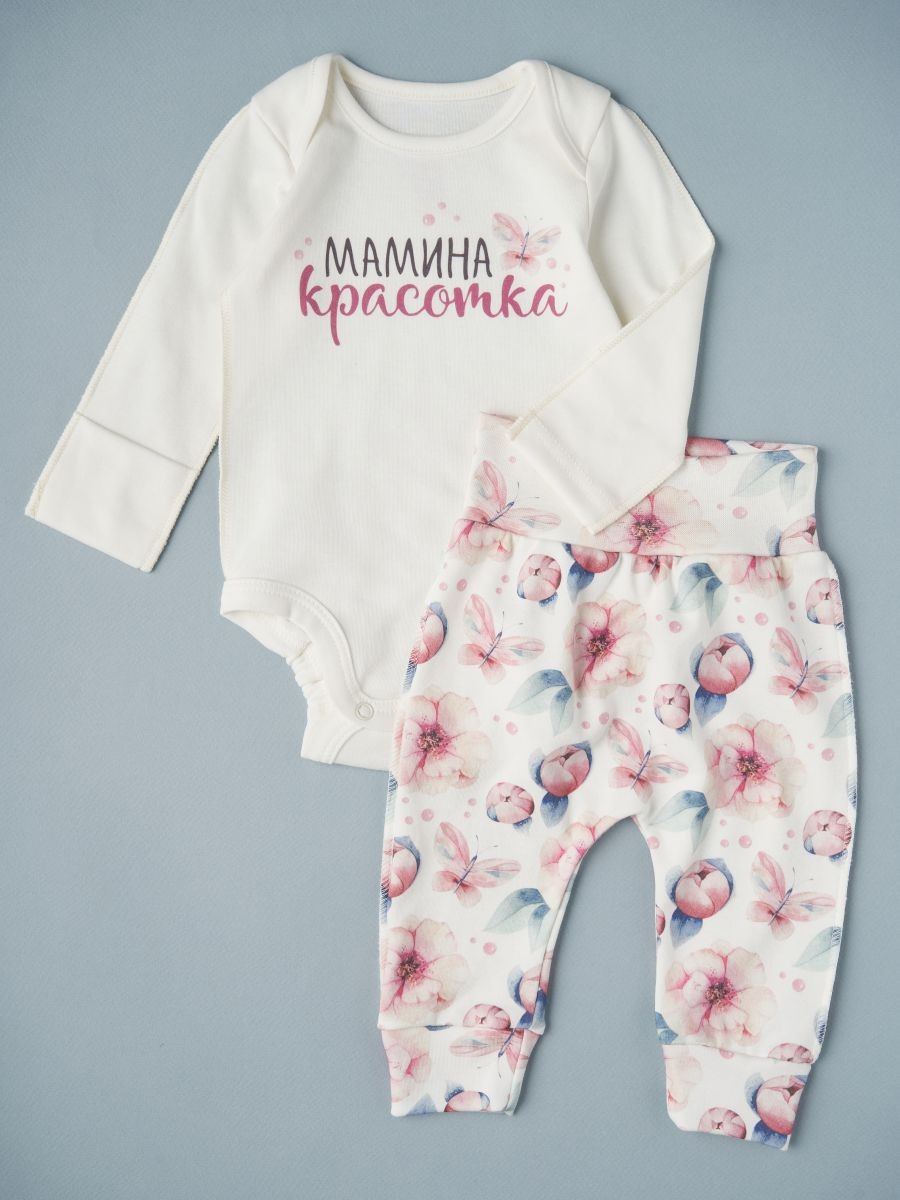 Боди+штанишки "Мамина красотка" (интерлок) крем
